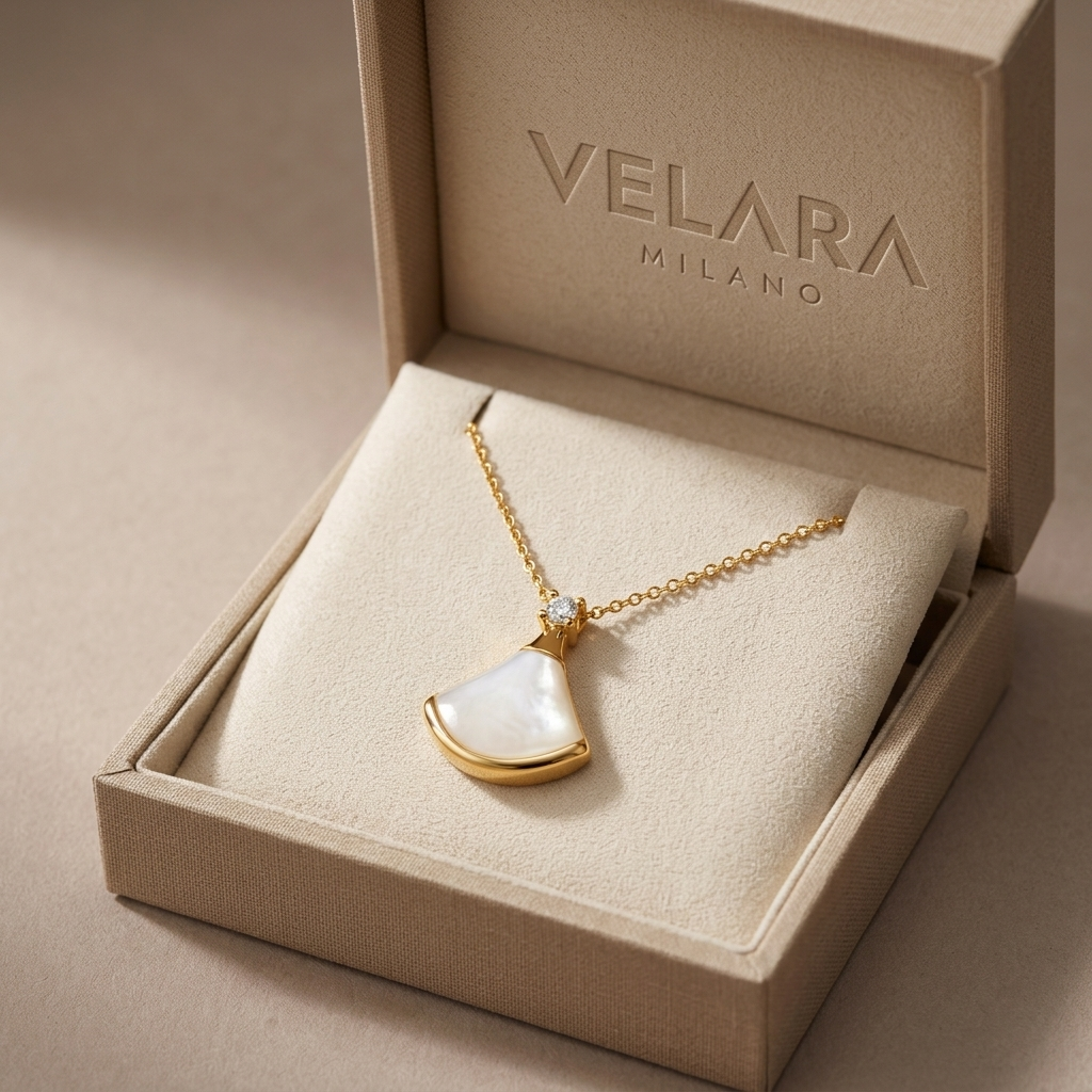 S925 Sterling Silver White Mother-of-Pearl Fan Necklace | 18K Gold Plated |