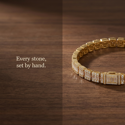 Men's Iced Baguette Tennis Bracelet – 18K Gold Plated
