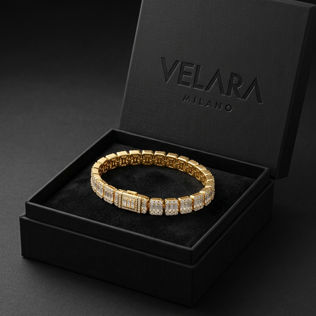 Men's Iced Baguette Tennis Bracelet – 18K Gold Plated