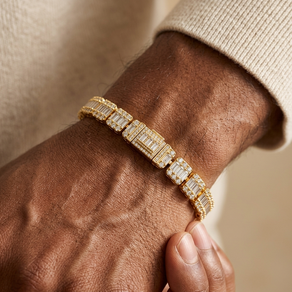 Men's Iced Baguette Tennis Bracelet – 18K Gold Plated