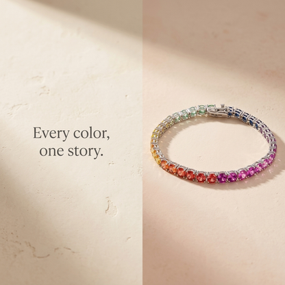 S925 Sterling Silver 5mm Rainbow Lab-Grown Gemstone Tennis Bracelet, Unisex