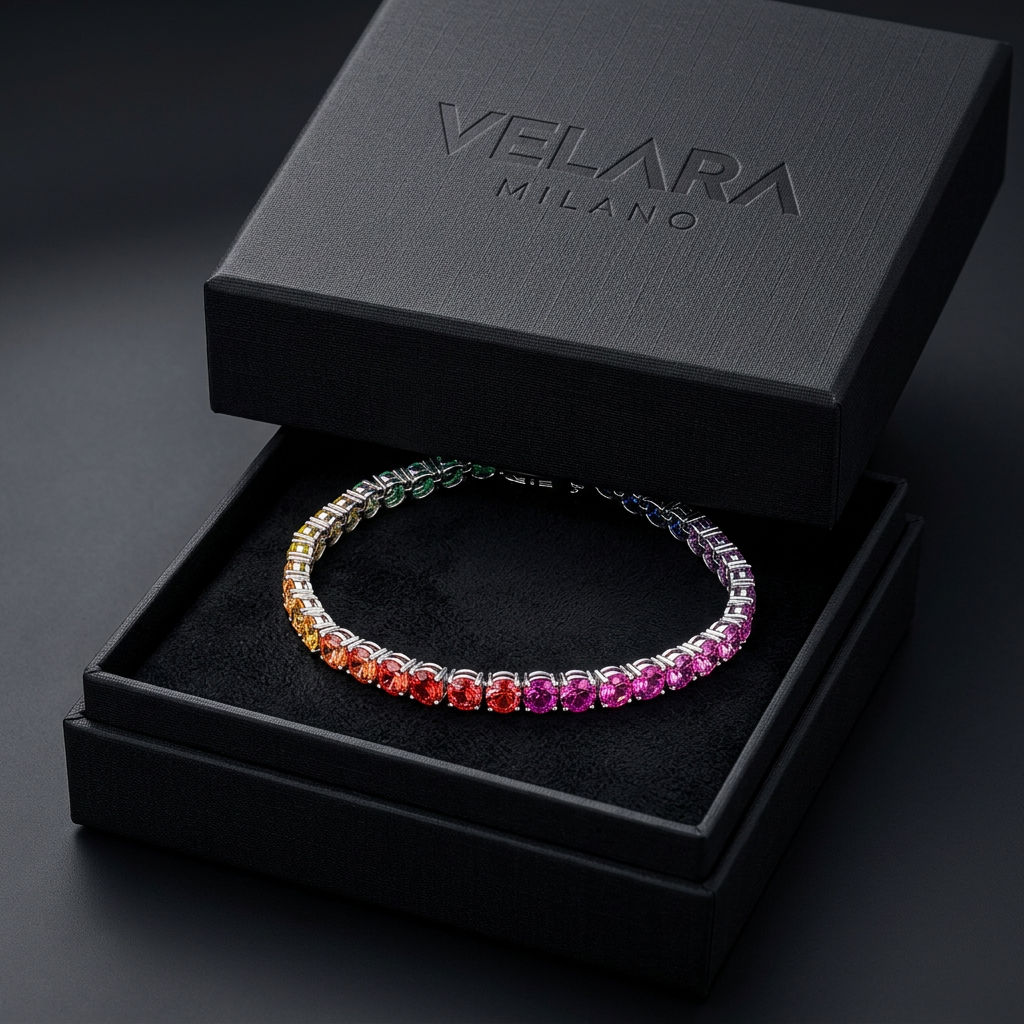 S925 Sterling Silver 5mm Rainbow Lab-Grown Gemstone Tennis Bracelet, Unisex