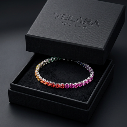 S925 Sterling Silver 5mm Rainbow Lab-Grown Gemstone Tennis Bracelet, Unisex