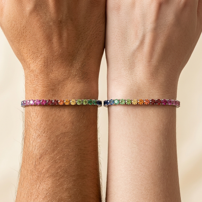 S925 Sterling Silver 5mm Rainbow Lab-Grown Gemstone Tennis Bracelet, Unisex