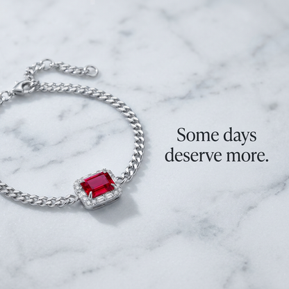 S925 Silver Cuban Link Bracelet with 8x6mm Lab-Grown Ruby