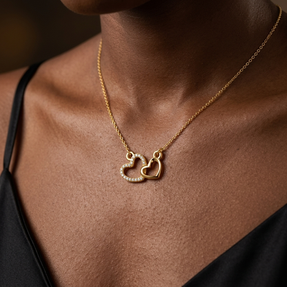 Interlocking Hearts Necklace for Women | S925 Sterling Silver Moissanite Pavé 17.7"