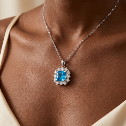 S925 Sterling Silver 4ct Princess Cut Moissanite Necklace D Color VVS1
