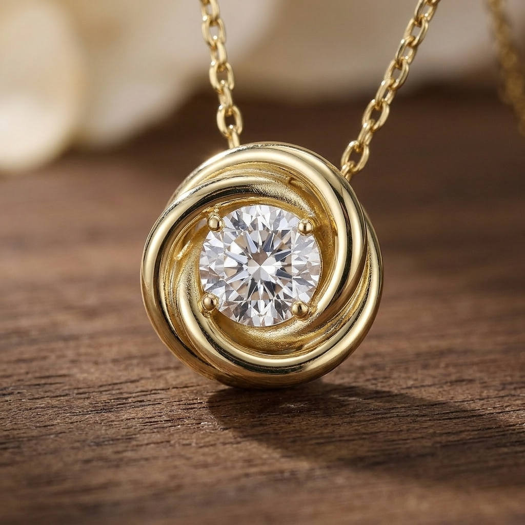 Spiral Moissanite Pendant Necklace | Platinum-Plated 925 Silver