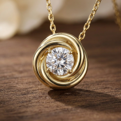 Spiral Moissanite Pendant Necklace | Platinum-Plated 925 Silver