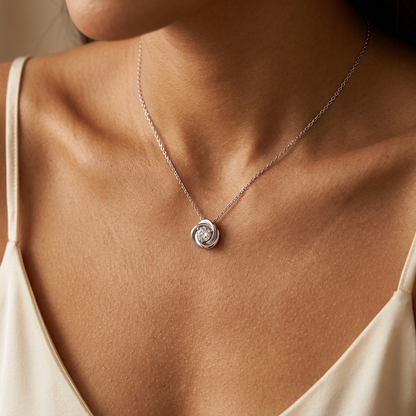 Spiral Moissanite Pendant Necklace | Platinum-Plated 925 Silver