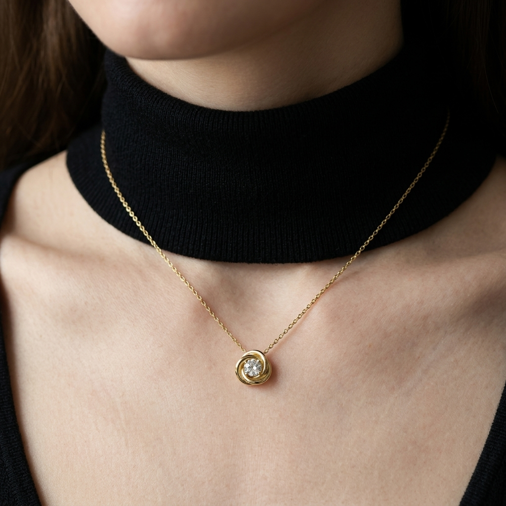 Spiral Moissanite Pendant Necklace | Platinum-Plated 925 Silver