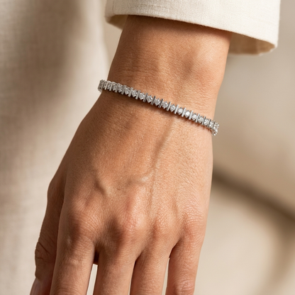 S925 Sterling Silver 44-Stone Moissanite Bar-Set Tennis Bracelet 15-18cm Platinum Plated