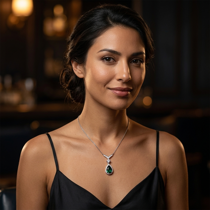 Verdi Emerald Necklace evening styling black silk