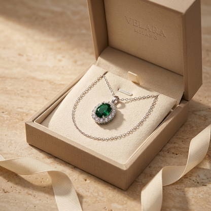 Diana Oval Halo Necklace in Velara Milano gift box
