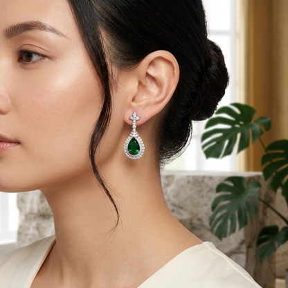Emerald Green Double Halo Drop Earrings fashion studio editorial