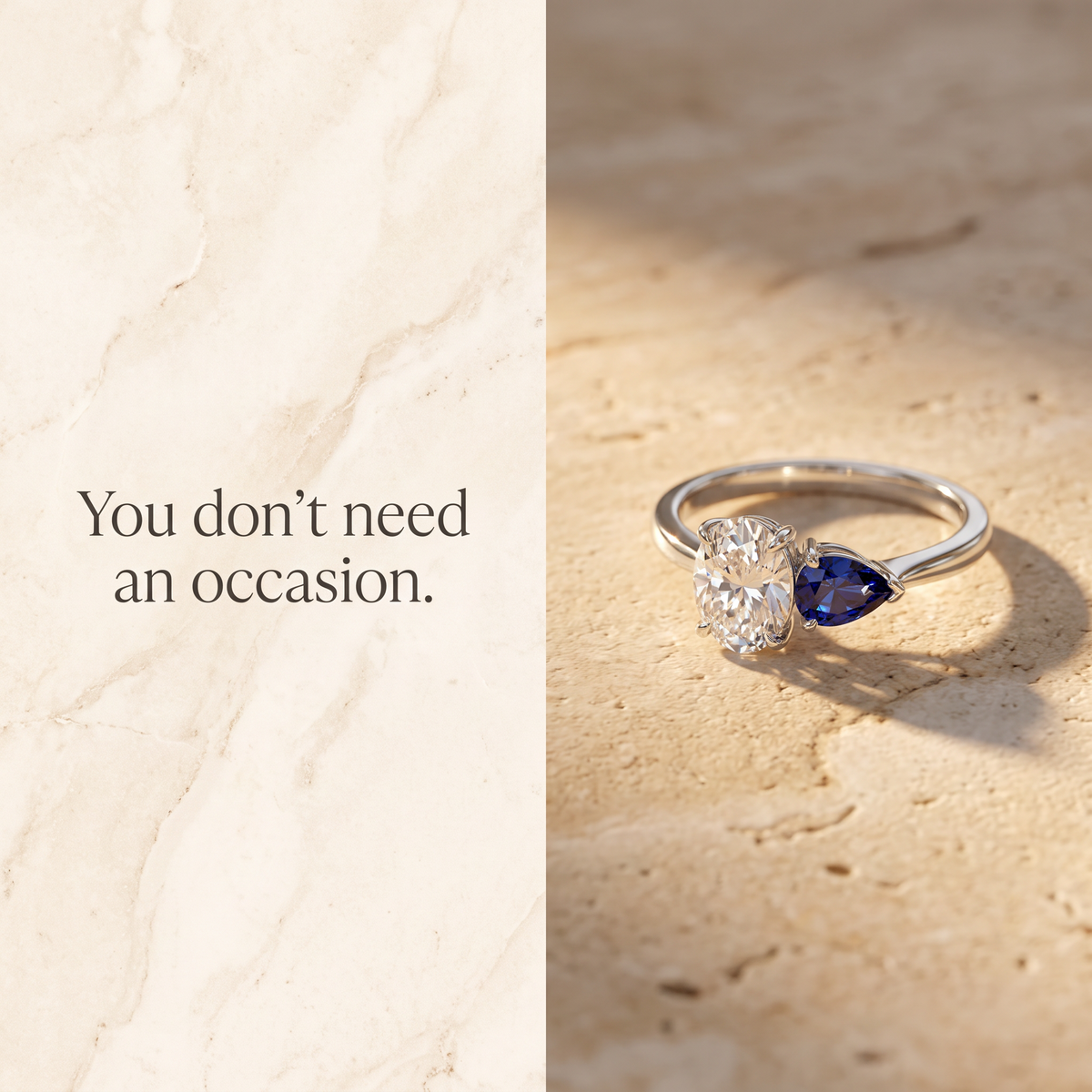 Diamond Ring | Lab Grow Diamond 18K Toi Et Moi & Sapphire | Two Stone Engagement Ring