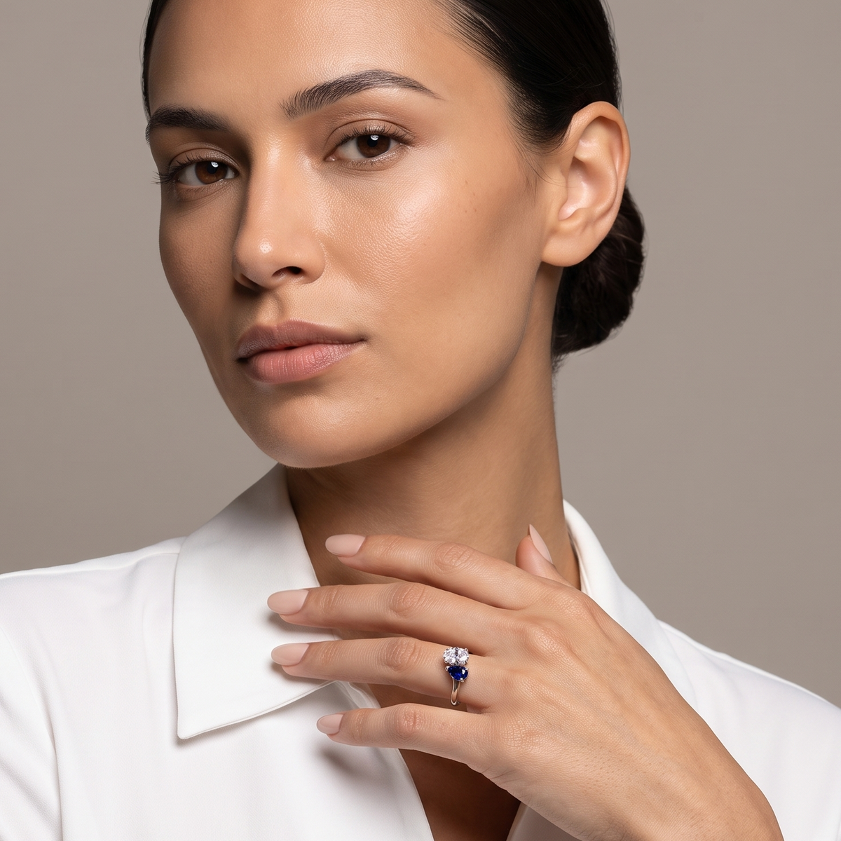 Diamond Ring | Lab Grow Diamond 18K Toi Et Moi & Sapphire | Two Stone Engagement Ring