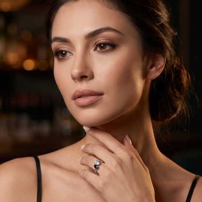 Diamond Ring | Lab Grow Diamond 18K Toi Et Moi & Sapphire | Two Stone Engagement Ring