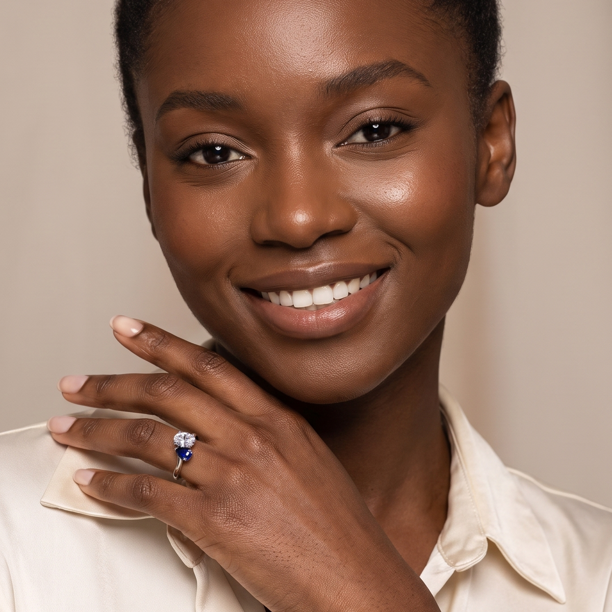 Diamond Ring | Lab Grow Diamond 18K Toi Et Moi & Sapphire | Two Stone Engagement Ring