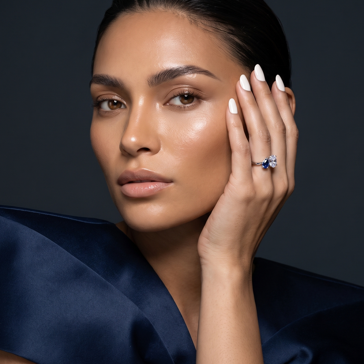 Diamond Ring | Lab Grow Diamond 18K Toi Et Moi & Sapphire | Two Stone Engagement Ring