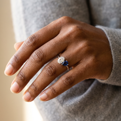 Diamond Ring | Lab Grow Diamond 18K Toi Et Moi & Sapphire | Two Stone Engagement Ring