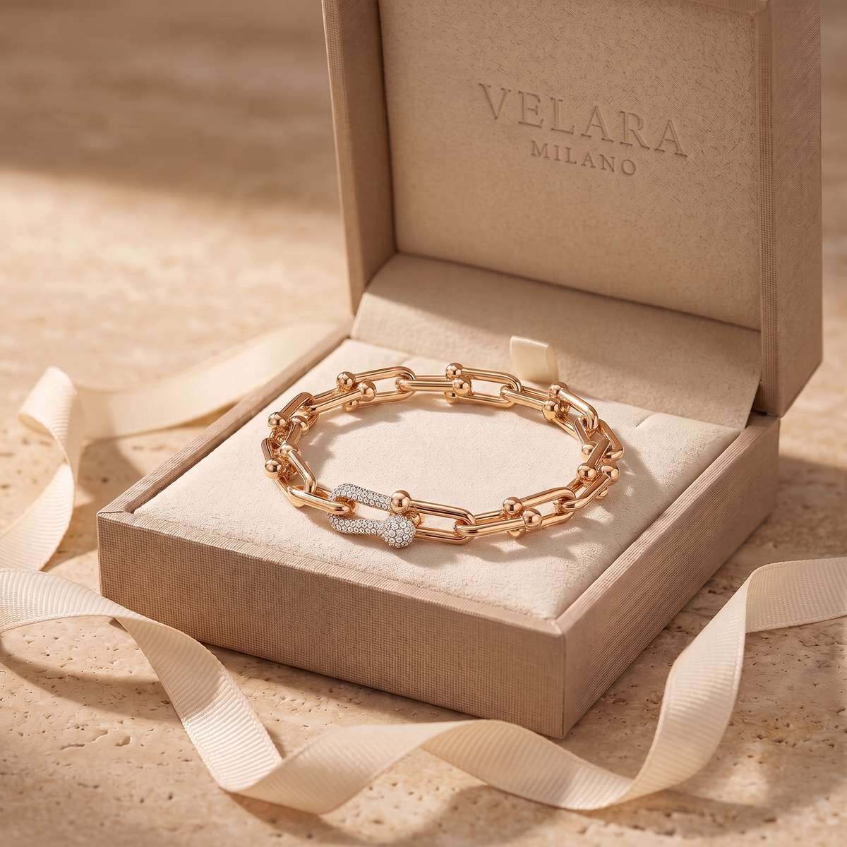 S925 Sterling Silver U-Shaped Bracelet for Women – 18K Rose Gold