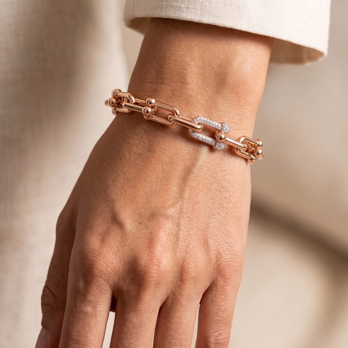 S925 Sterling Silver U-Shaped Bracelet for Women – 18K Rose Gold