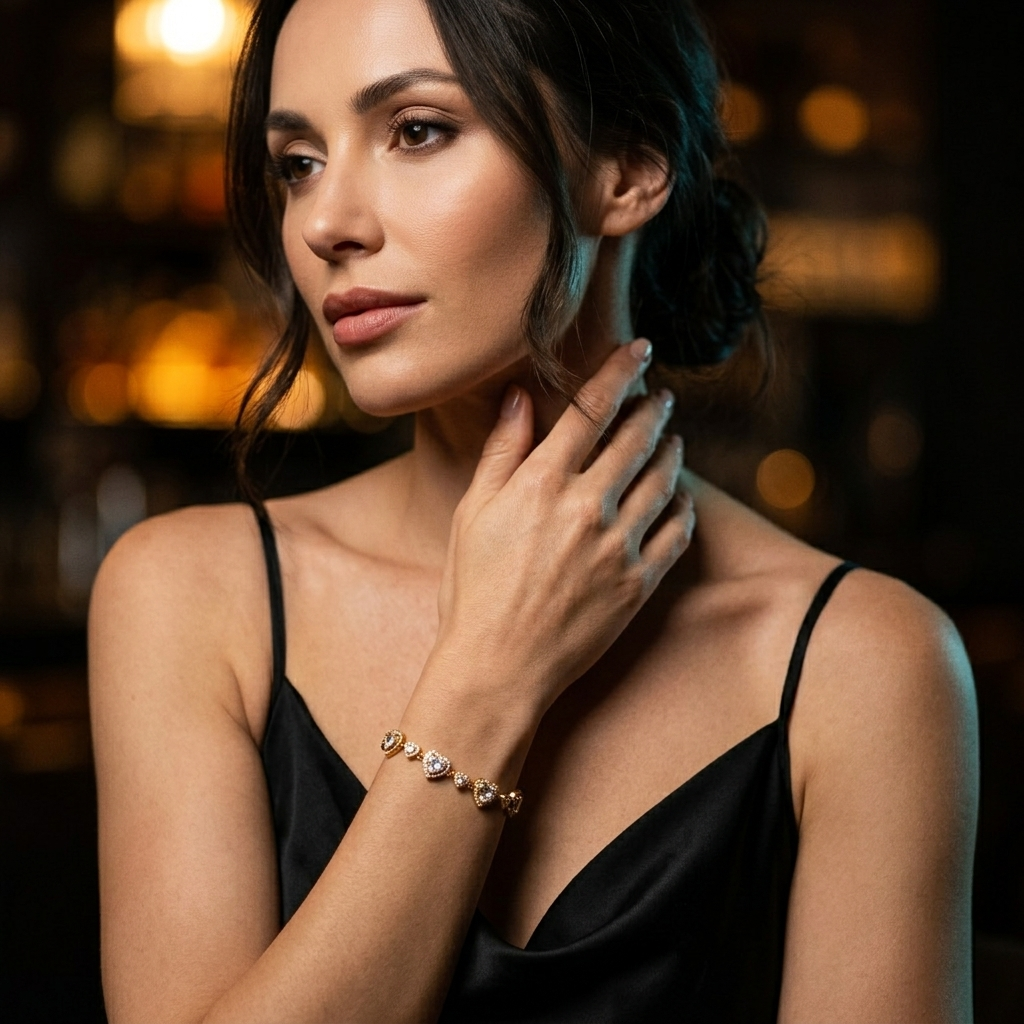 Crystal Heart Charm Bracelet - Evening Luxury