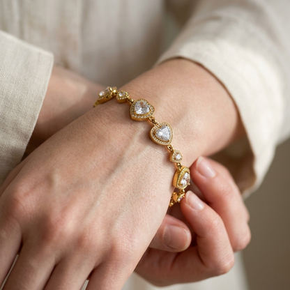 Crystal Heart Charm Bracelet - Hand Close-Up Fair Skin