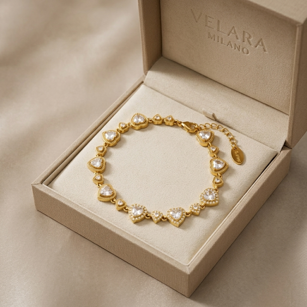 Crystal Heart Charm Bracelet - Velara Milano Gift Box