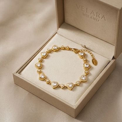 Crystal Heart Charm Bracelet - Velara Milano Gift Box