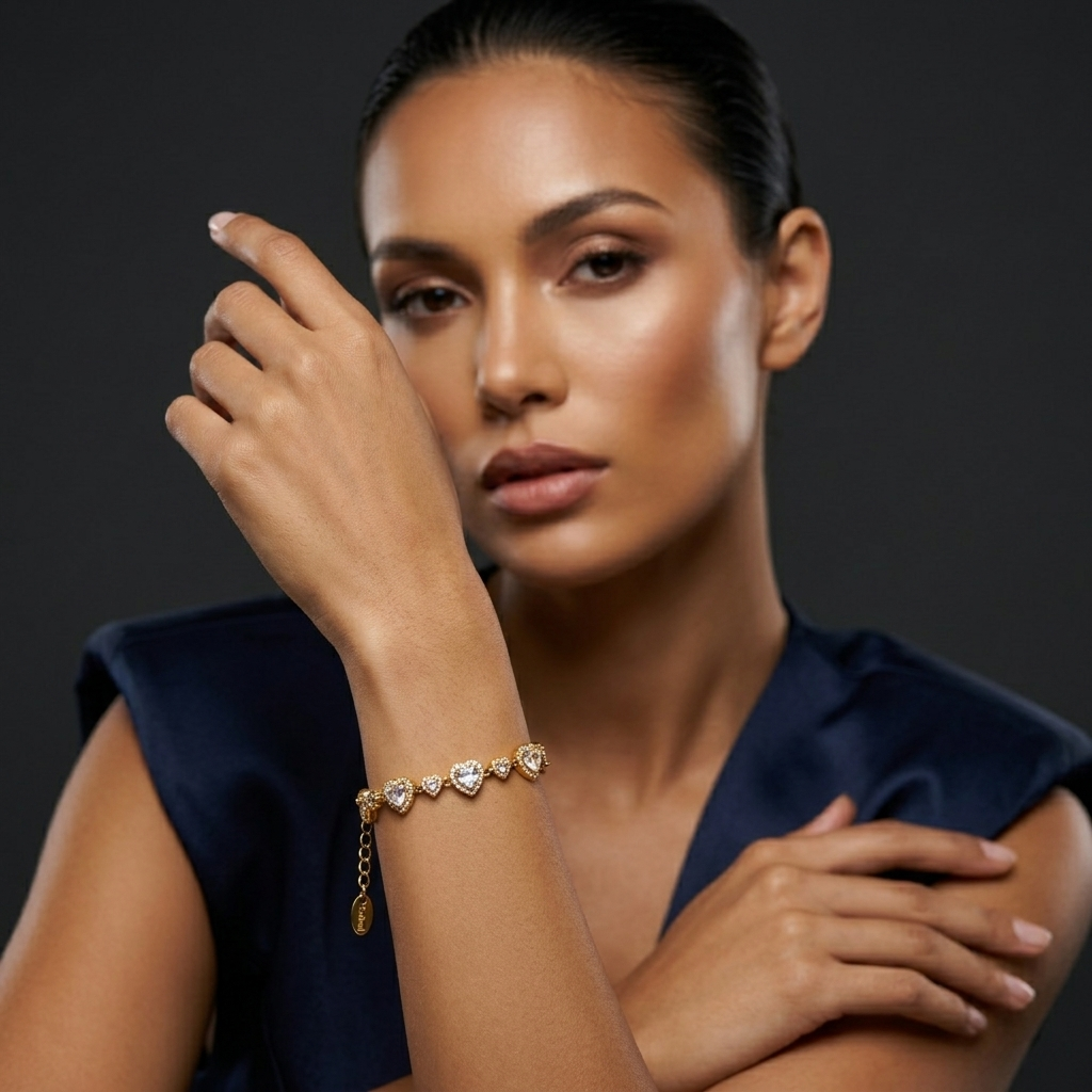 Crystal Heart Charm Bracelet - Couture Editorial