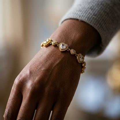 Crystal Heart Charm Bracelet - Hand Close-Up Deep Skin