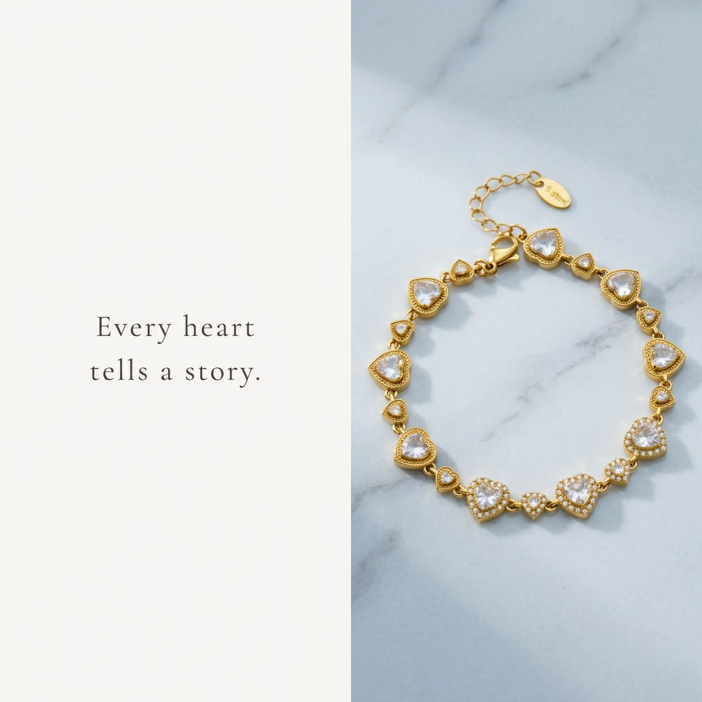 Crystal Heart Charm Bracelet - Every Heart Tells a Story