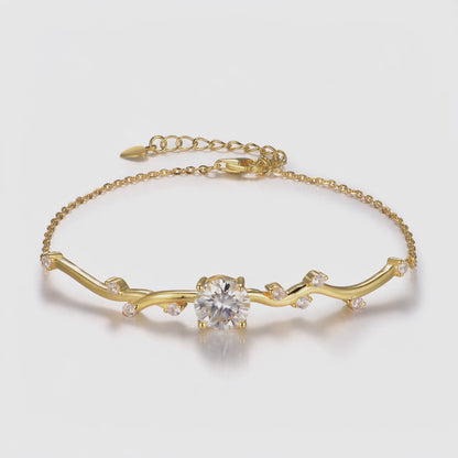 Gold Plated Vine Branch Bracelet | 2CT Moissanite Solitaire | S925 Sterling Silver Adjustable